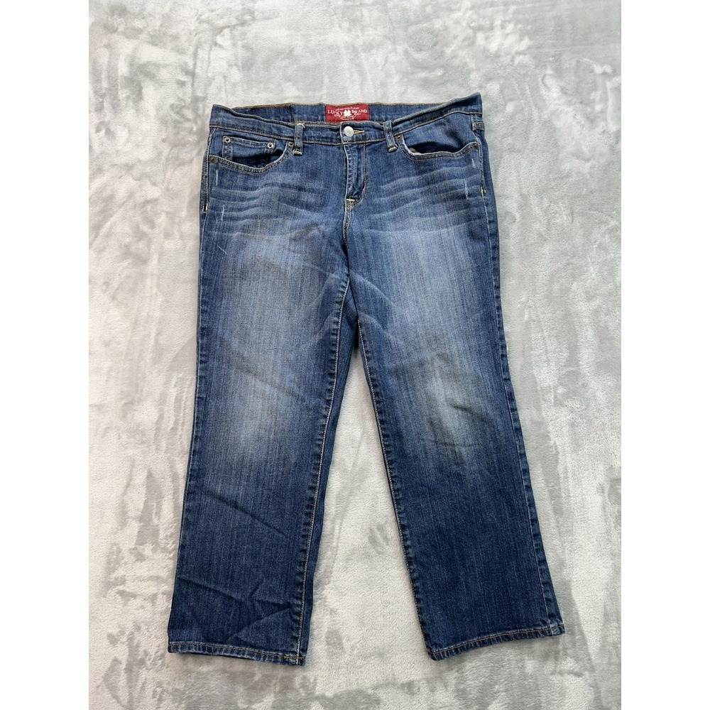 Lucky Brand Jeans Womens Sz 12/31 Blue Sweet'N Low Crop Whiskered Stretch Faded